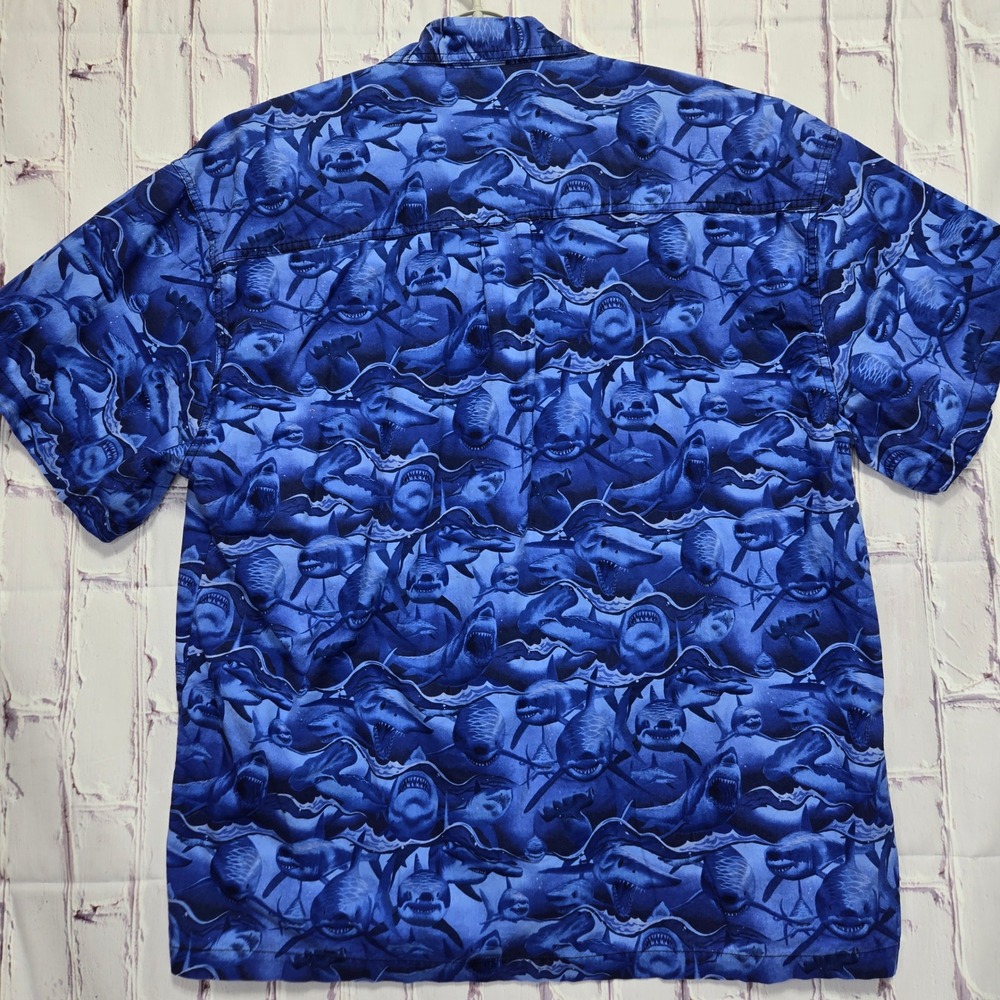 High Seas Trading Co Mens Blue Shark Print Button Up Hawaiian Shirt XXXL USA - Picture 4 of 8